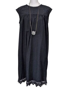 Who What Wear Black Cotton Lace Trimmed Sheath Dress